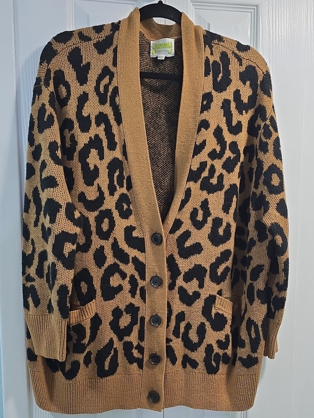 Yummy Sweater Co. Leopard Print Cardigan Sweater - Camel/Black